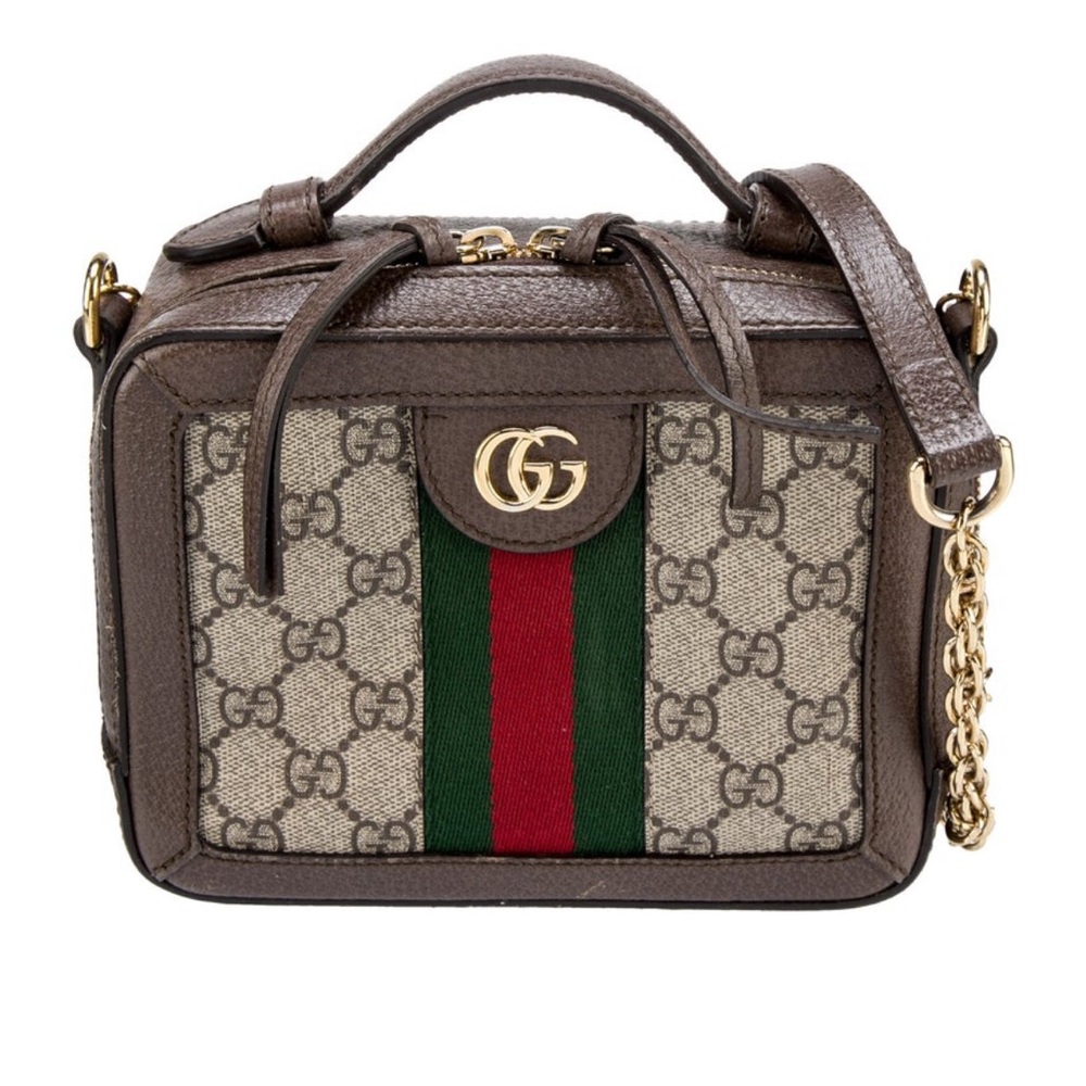 Gucci Brown GG Supreme Crossbody with Green & Red Web